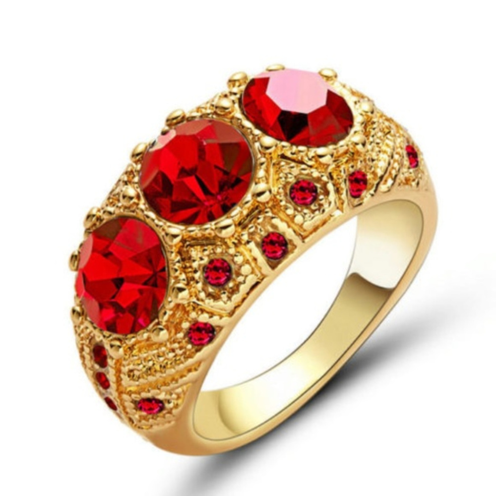 18K Yellow Gold Filled Red Ruby Elegant Ring